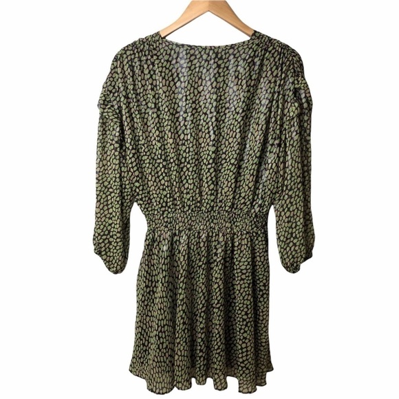 Nocturne Mini Wrap Dress Printed Size 42 Green Long Sleeve Elastic Waist - Picture 4 of 11